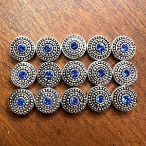 Jewelry Making Lot Pewter and Crystal Round Spacers Silver and Sapphire Blue